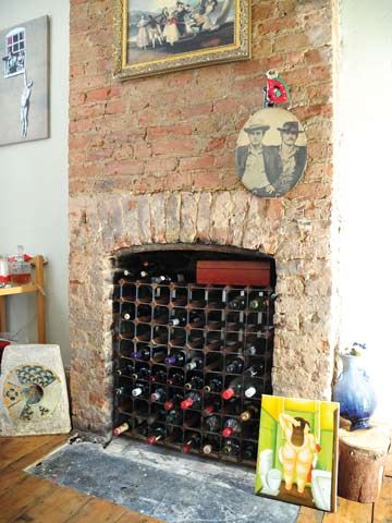 wine in fireplace