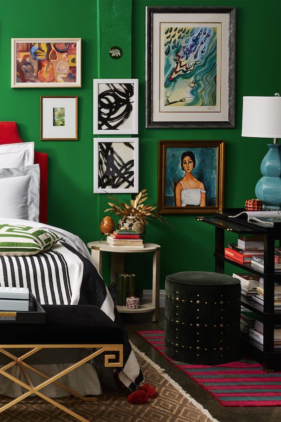 Green eclectic bedroom